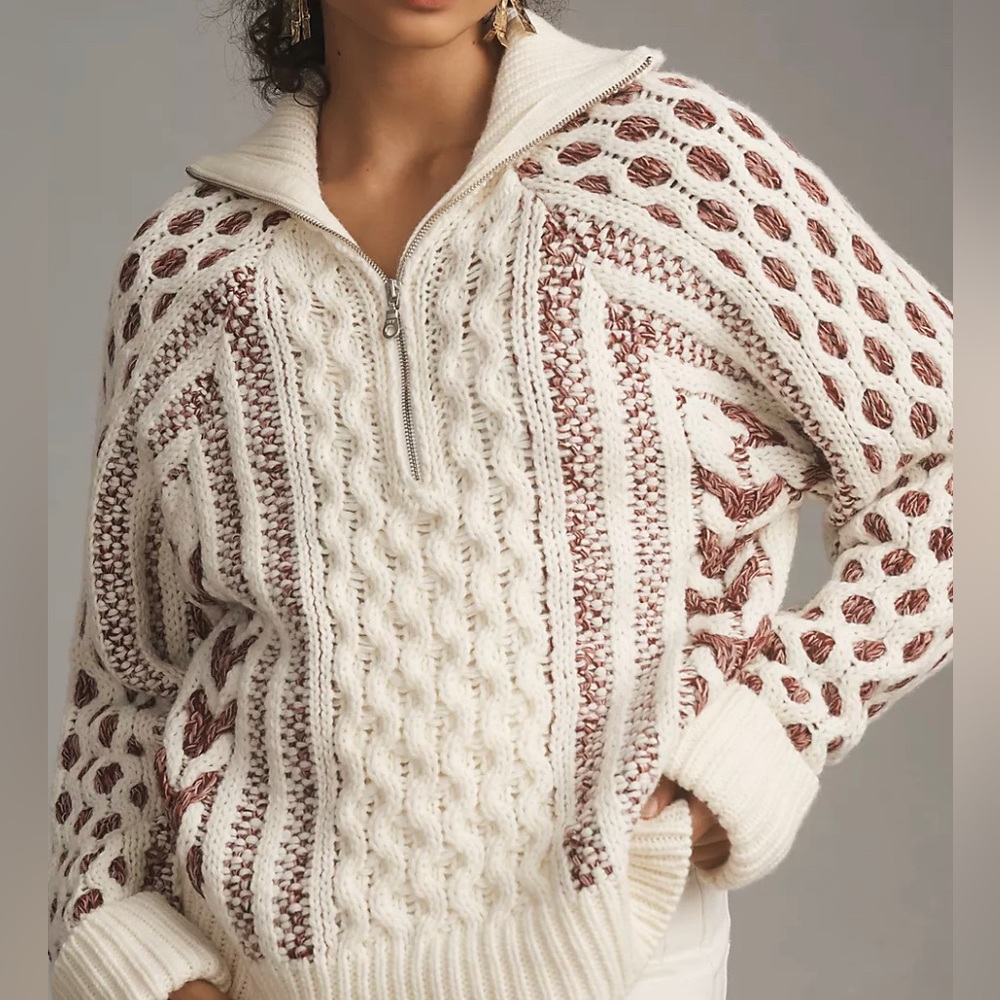 Anthropologie Pilcro Cable Knit Quarter Zip